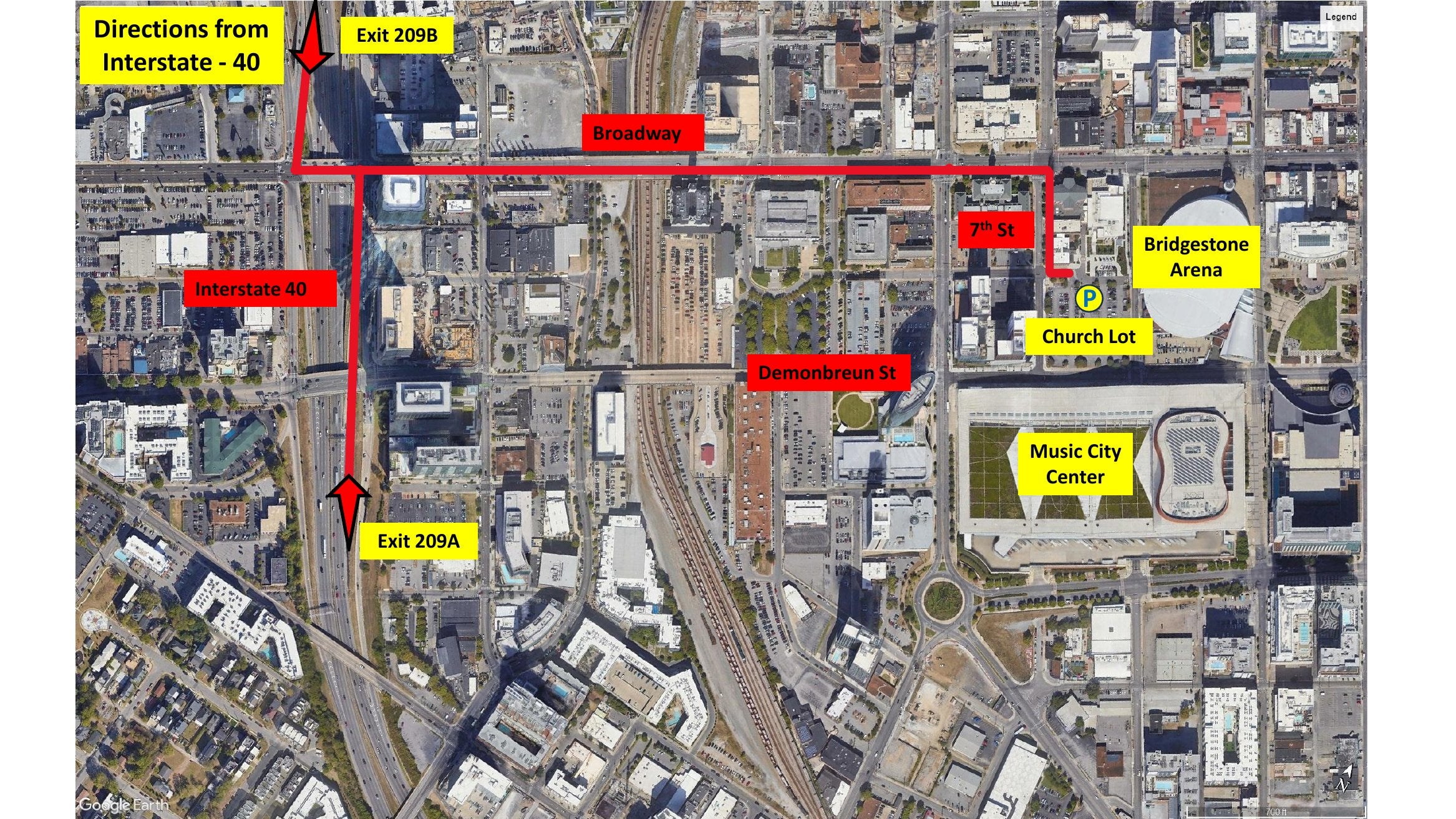 Driving directions to Bridgestone Arena from Interstate 40