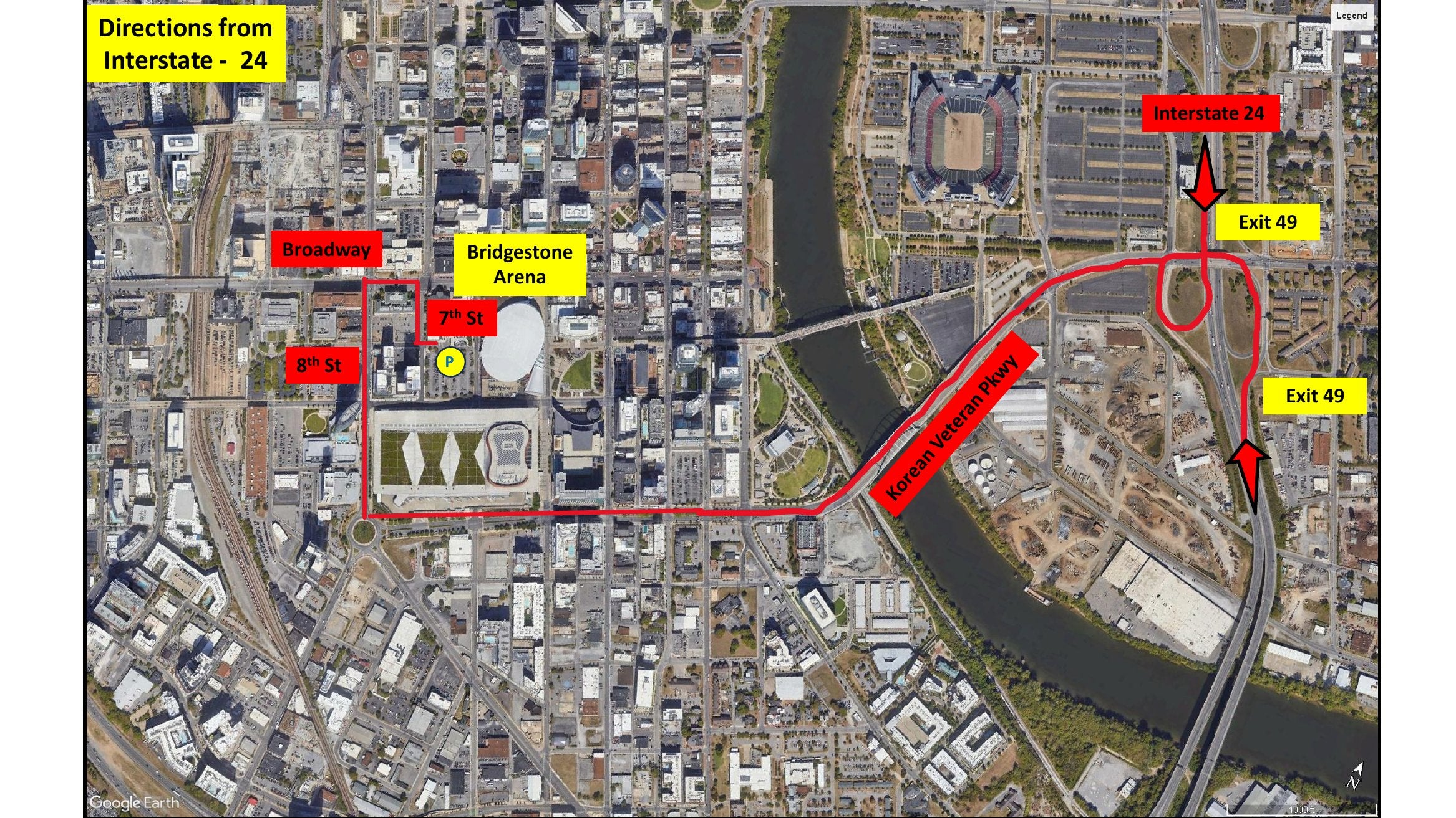 Driving directions to Bridgestone Arena from Interstate 24