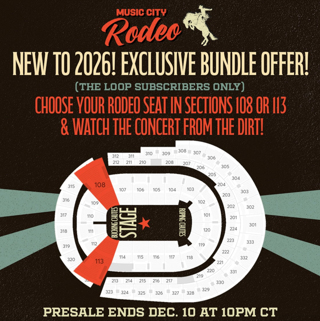 Bundle - Includes seated ticket in sections 108 or 113 plus in-the-dirt concert access